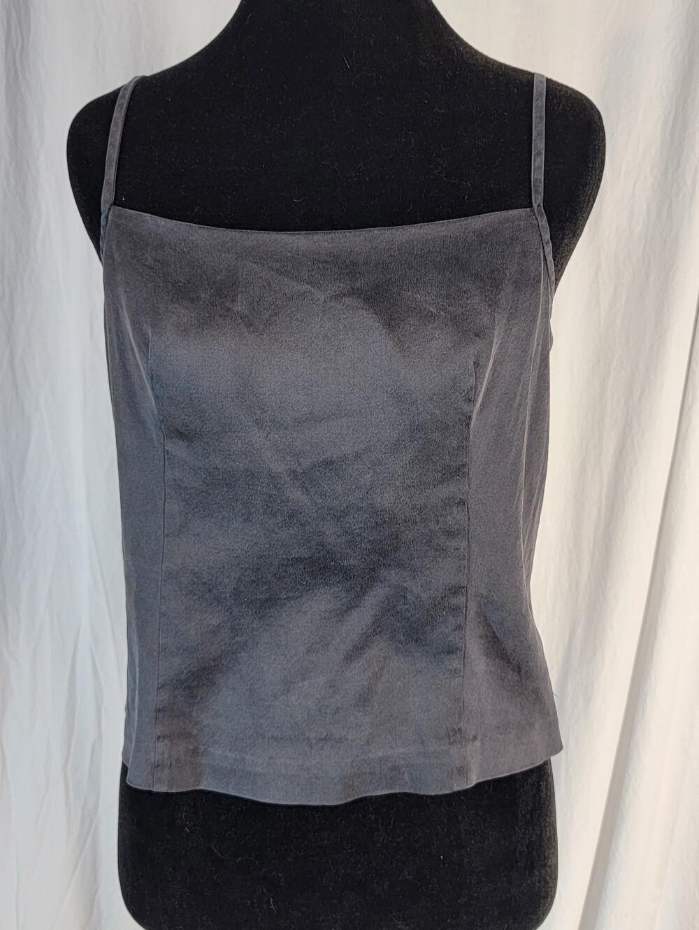 Womans Charcoal Gray Stretch Silk Square Neck Spaghetti Strap Camisole